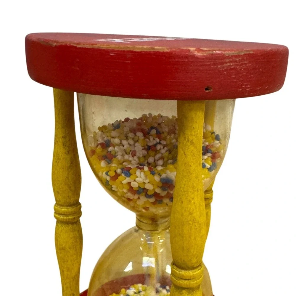 Vintage Playskool Wooden Hourglass Bead‎ Timer Red Yellow Primary Colors Toy
